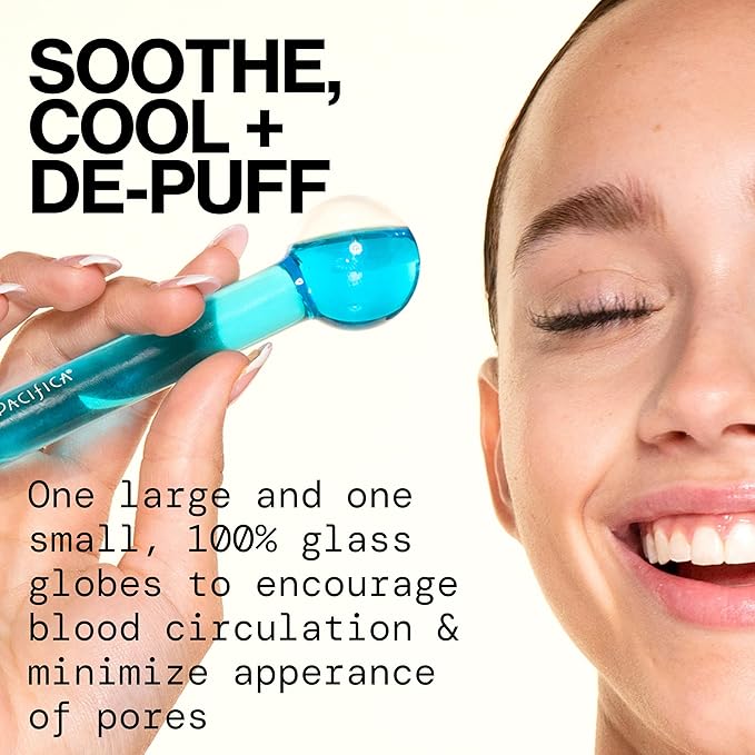 Pacifica Ice Roller Cryo Globes – Cooling Glass Facial Massager for Face, Eyes & Neck – Cold Therapy Beauty Tool for Puffy Eyes, Dark Circles, Redness, Wrinkles – Skin Care Gift for Women & Men