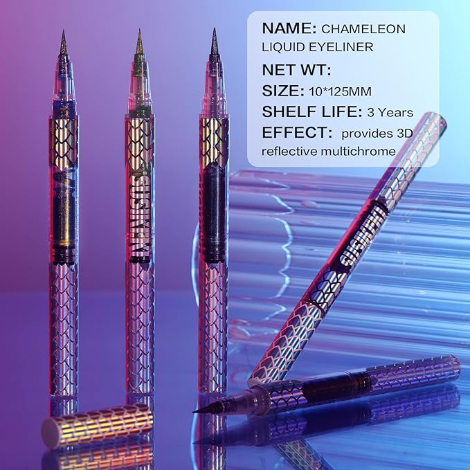 Chameleon Liquid Eyeliner, Blue Purple Metallic Color Shifting Shimmery Eye Liner, Duo-color Waterproof Long Lasting Glitter Eye Makeup Pen Eyeliners (Twilight Iris)