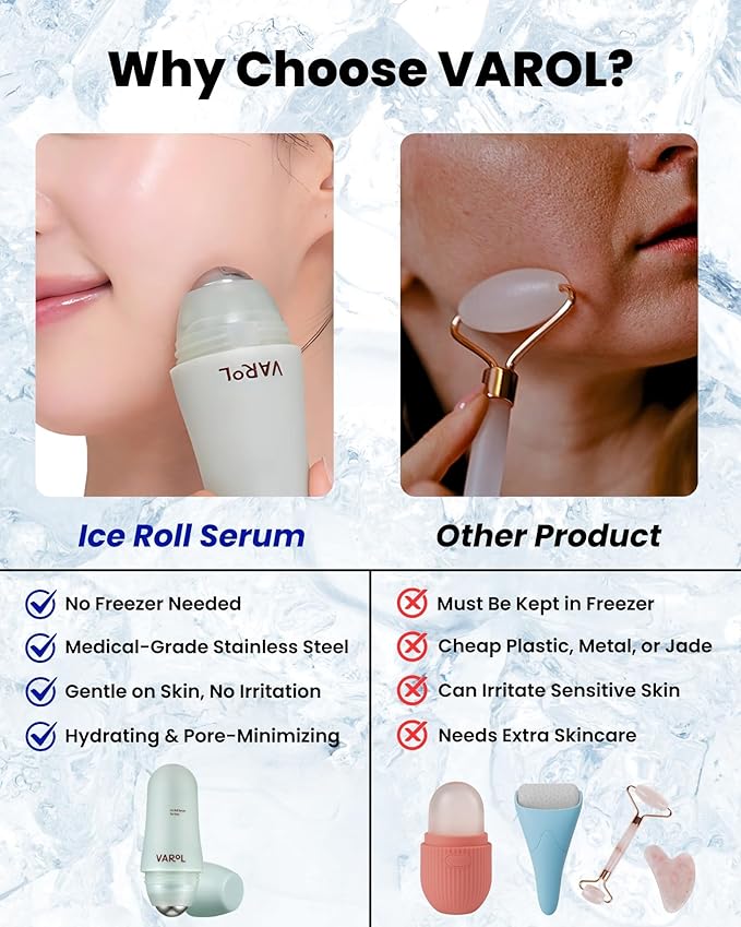 Ice Roll Serum | Cooling & Hydrating Roll-On Serum for Face, Puffy Eyes, Tannin & Panthenol for Pore Minimizing, Soothing, Facial Roller for Depuffing, Under Eye Bag Treatment | Korean Skin Care