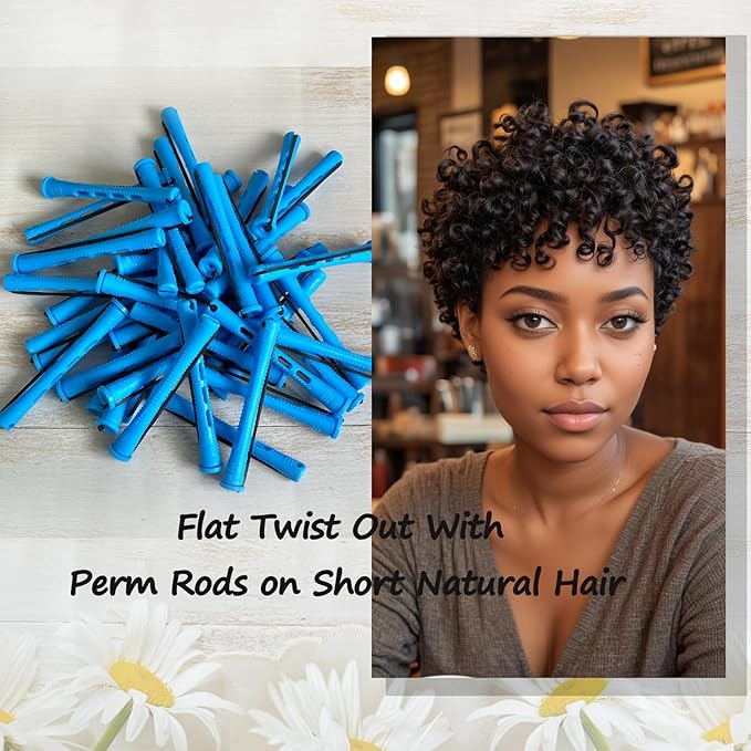 40pcs Perm Rods Set for Natural Hair Blue Plastic Cold Wave Rods Hair Curling Rollers with Steel Pintail Comb Rat Tail DIY Hairdressing Tools(40pcs Blue)