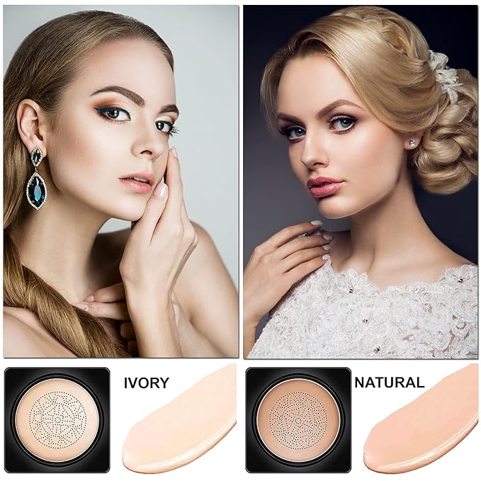 Mushroom Head Air Cushion CC Cream Foundation BB Cream Foundation Makeup Moisturizing CC Cream Liquid Foundation with Makeup Primer Concealer Lasting Even Skin Tone Makeup Base Primer(Natural)