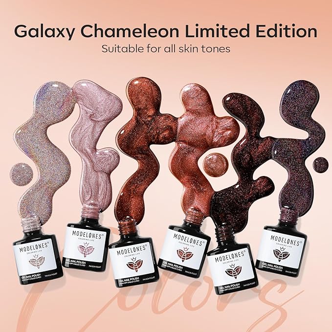modelones Chameleon Gel Nail Polish Set, 6 Colors Fall Gel Polish Kit Nude Brown Glitter Shimmer Soak Off LED Nail Lamp Gel Nail Kit Home Gift DIY Salon For Women Girl