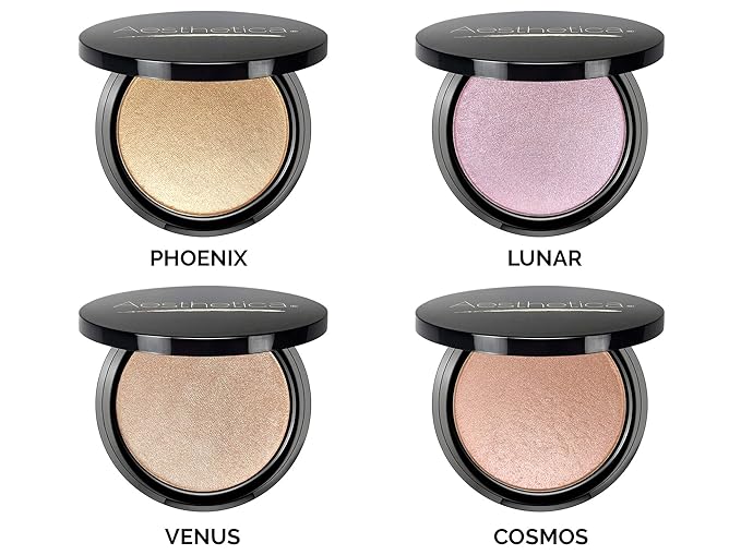 Aesthetica Starlite Highlighter - Metallic Shimmer Highlighting Makeup Powder - Cosmos (Sparkling Rose Gold)