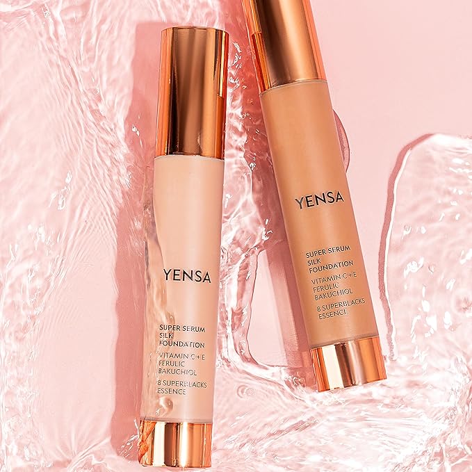 YENSA Super Silk Foundation - Full Coverage, Age-defying complex of Vitamin C, E, Ferulic, and Bakuchiol Oil (Medium 1) 1.0 fl oz