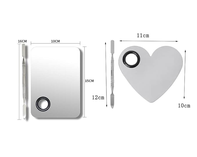 2 Pack Makeup Palette,Stainless Steel Cosmetic Mixing Palette with Spatula Tool for Foundation Nail Art Eyeshadow, Silver