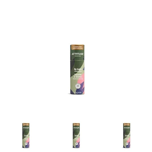 ATTITUDE Plastic-free Lip Balm, EWG Verified Plant- and Mineral-Based Ingredients, Vegan and Cruelty-free Personal Care Products, Mint, 0.3 Oz (Pack of 4)