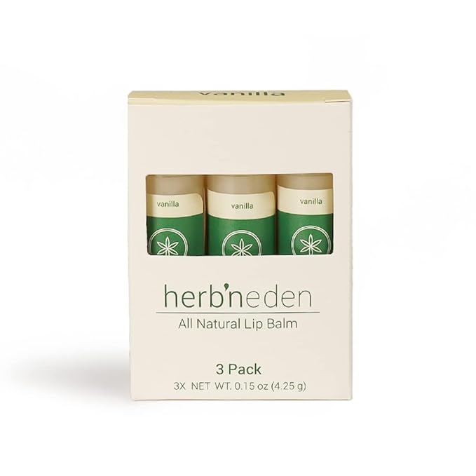 Herb’N Eden Vanilla Lip Balm Pack of 3 | Moisturizing and Soothing for Dry, Chapped Lips | 100% Natural Ingredients | Essential Oils