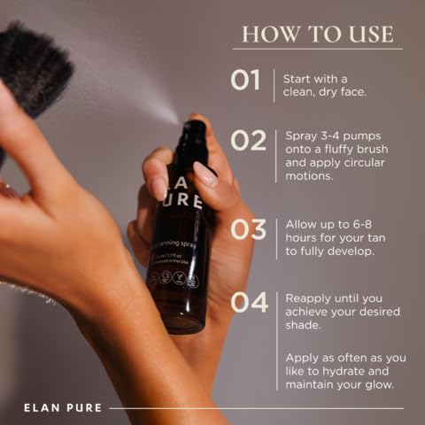 Face Tanning Mist, Organic Ingredients, Sunless Self Tanner, Bronzing, Hydrating, Steak-Free, Long Lasting Glow