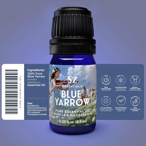 Blue Yarrow Essential Oil – 100% Pure – Calming & Grounding – Deep Blue Steam-Distilled Oil from Achillea millefolium – Aromatherapy, Self-Care & Natural Perfumery – 0.22 fl oz (6.5 mL)