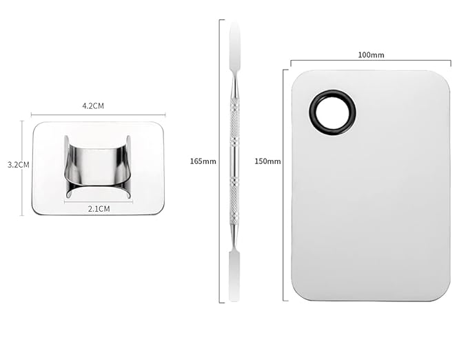 2pcs Stainless Steel Cosmetic Makeup Palette, Upgrad Stainless Steel Metal Makeup Palette with Spatula Artist Tool for Mixing Foundation Nail-Art (A)