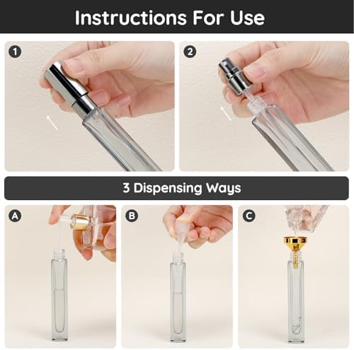 Segbeauty 10pcs Refillable Colorful Travel Perfume Bottle, 10ML Multi-color Empty Glass Atomizer, 0.34oz Portable Sprayer