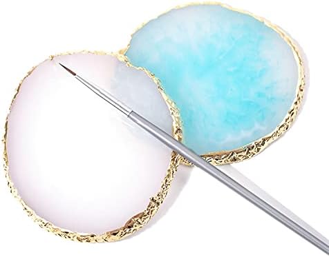 Resin Nail Art Palette, Nail Art Painting Mixed Color Palette Gold Edge Nail Gel Color Makeup Display Board (1#White)