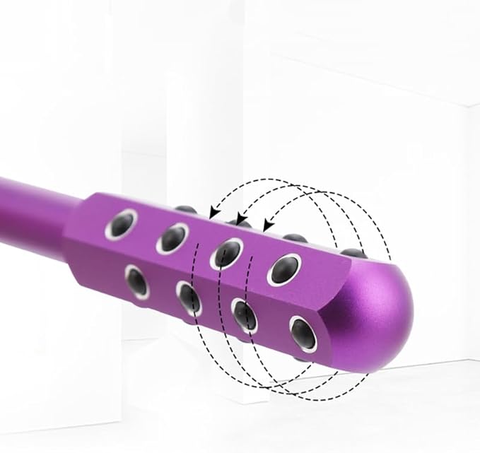 24-Stone Facial Roller - Cooling Face & Neck Massager Tool for Skin Rejuvenation | 360° Contouring with Germanium Stones & Aircraft Aluminum | Portable 7.6" Beauty Roller - Purple