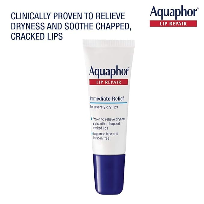 Aquaphor Lip Repair Ointment - Long-lasting Moisture to Soothe Dry Chapped Lips - .35 fl. oz Tube, 4 Pack