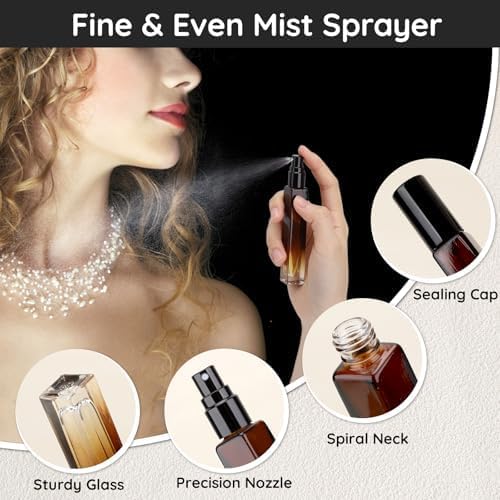 Segbeauty Travel Perfume Bottle, 10pcs 10ML Empty Refillable Glass Perfume Atomizer, 0.34oz Portable Cologne Dispenser Spray Bottle Travel Size Sample Bottles Sprayer Perfume Making Kit Gradient Amber