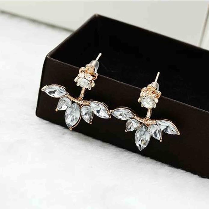 Boho Crystal Lotus Jackets Earrings Gold Crystal Studs Earrings Sparkle Rhinestone Ear Jackets Earrings CZ Ear Climber Earrings Wedding Earrings Jewelry for Women and Girls