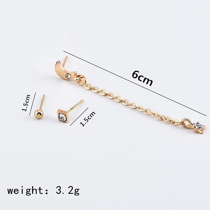 Bohemia Moon Star Dangle Earrings Gold Cz Moon Drop Chain Earrings Crystal Star Earrings Star Chain Earrings for Women and Girls