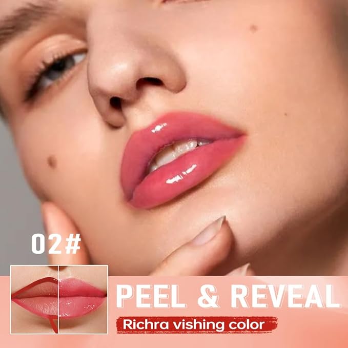 Rose Pink Peel Off Lip Gloss Masque,Lip Stain Peel Off Tattoo - Peel Off Lip Tint and Lip Oil 2-in-1,Long Lasting Waterproof Transfer-proof Lip Mask Lip Gloss Peel Off Lip Liner,for All Skin Type 02#