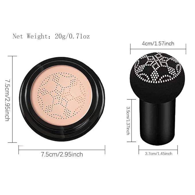 Air Cushion CC Cream Mushroom Head Cushion Foundation, BB Cream Face Makeup for Mature Skin Moisturizing Concealer Brighten Long-Lasting, Even Skin Tone for All Skin Types (Buff Beige)