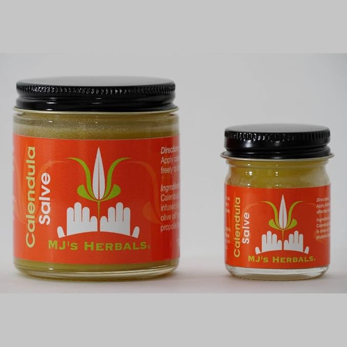 MJ's Herbals Calendula Salve - Skin Soothing Balm, Eczema Cream, Diaper Rash, Scars, Bug Bites, Made w/Calendula Blossoms & Propolis Beeswax (1 oz)