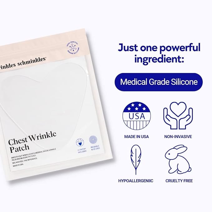 Wrinkles Schminkles Chest Wrinkle Patch & Cleanser Starter Pack - Set of Reusable Chest Silicone Wrinkle Patch + Patch Cleanser (2 oz) Maximise Uses - Smooth & Prevent Chest & Décolletage Wrinkles