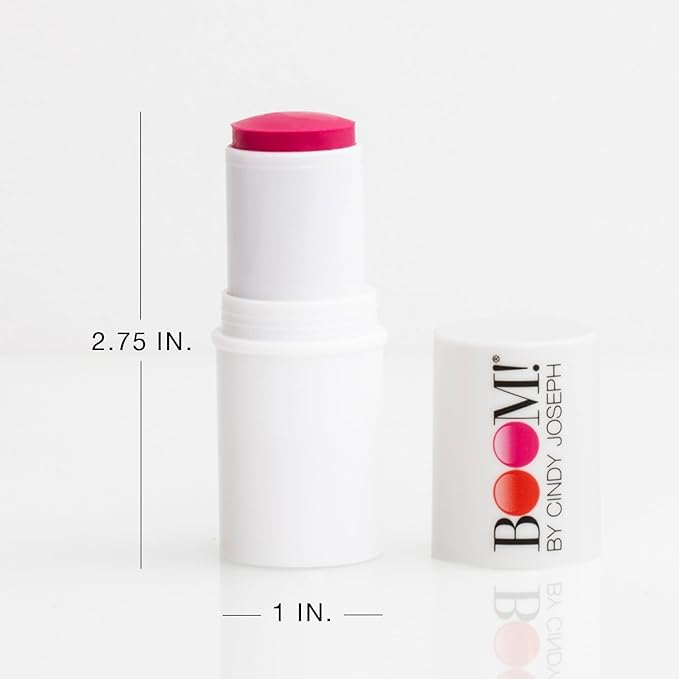 BOOM! by Cindy Joseph Boomstick Creamy Blush Stick and Lipstick - Long Wearing Blendable and Buildable Color - Vegan Multistick for Cheeks & Lips for Older Women & Mature Skin - Peony Pink