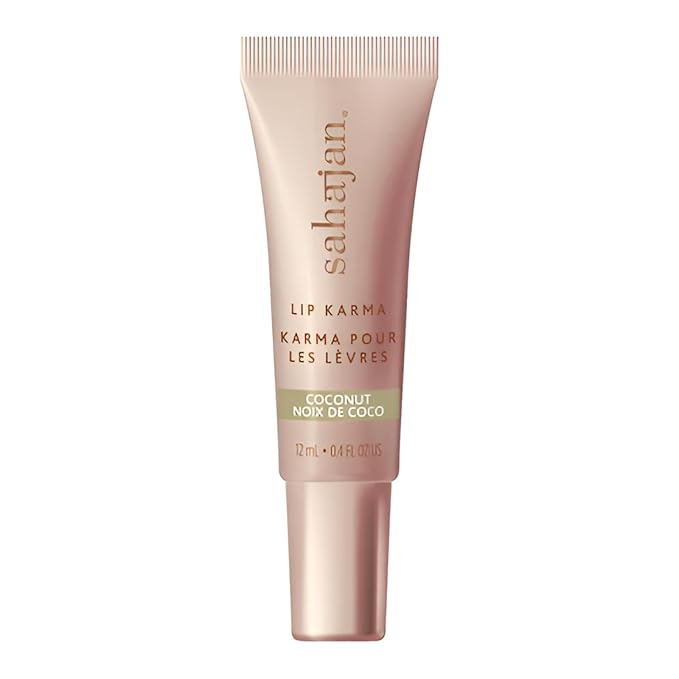 Sahajan Lip Karma Hydrating Lip Balm Gloss with Castor & Argan Oil, Cera Alba, Moisturizes & Firms Chapped, Dry Lips Shine for Plumper Looking Lips (Coconut)