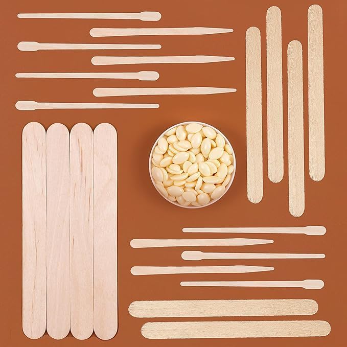 Mibly 4 Style Assorted Wooden Wax Sticks for Body Legs Face and Small Medium Large Sizes Eyebrow Waxing Applicator Spatulas for Hair Removal or Wood Craft Sticks (Pack of 1000)