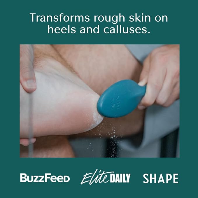 Bare August Glass Foot File Callus Remover - Heel Scraper & in-Shower Foot Scrubber Dead Skin Remover - Pedicure Foot Buffer for Soft Feet (with Handle, Teal)