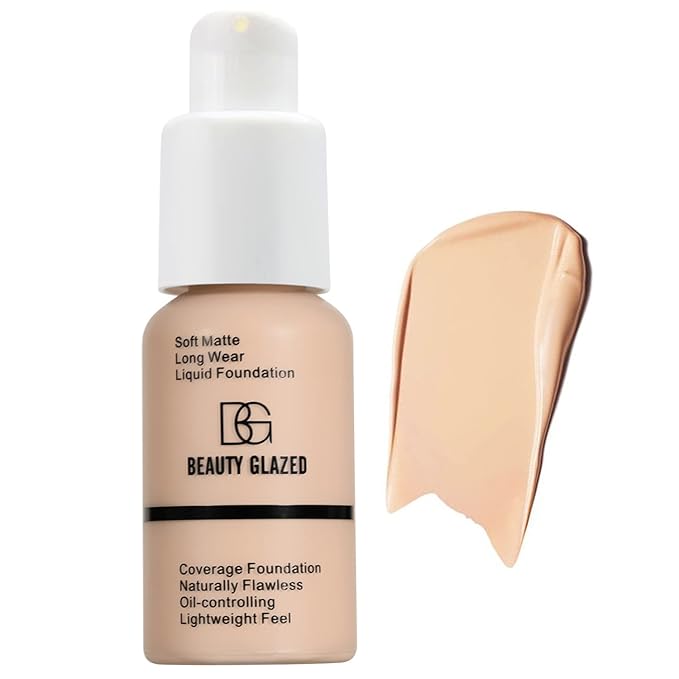 Beauty Glazed Soft Matte Silky Full Coverage Liquid Foundation, Multi-Use Buildable Foundation Lightweight Feel Oil Control Longwear Naturally Flawless Coverage Foundation (102 Nude)