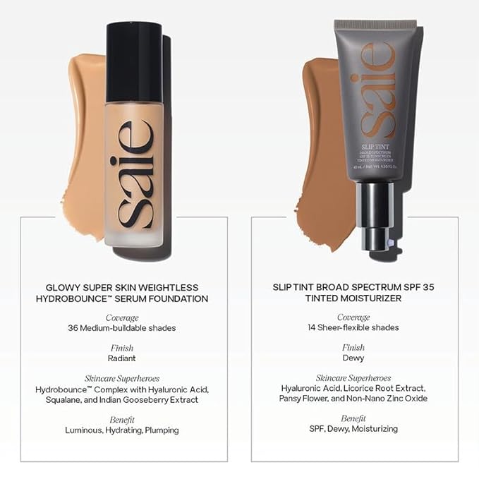 Saie Slip Tint Tinted Moisturizer with SPF 35 - Light Coverage, Glowy Skin Tint & Mineral Sunscreen for Face with Hydrating Hyaluronic Acid - Summer Makeup Essential - Shade Six (1.35 oz)