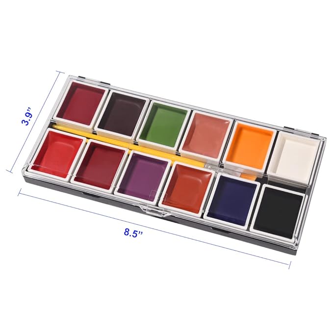 12 Colors Alcohol Activated Makeup Palette Set with Mimic Wound Sponge Makeup Egg for SFX Makeup Halloween Makeup