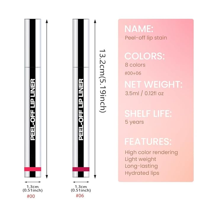2Pcs Matte Liquid Lip Gloss Stain-Peel Off Lip Liner Tattoo, Long Lasting Peel Off Lip Stain,Waterproof & Transfer-Proof Lip Liner Peel Off Lip Gloss for All Skin Types (#00+#06)
