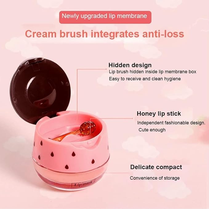 2PCS Bee Lip Balm Honey Pot & Strawberry Vitamin E Lip Sleep Masks Hydrating Prevention Dry and Cracked Lip Scrubs Exfoliator, Reduces Lip Lines，Lip Exfoliating Balm Sleeping Lip Mask