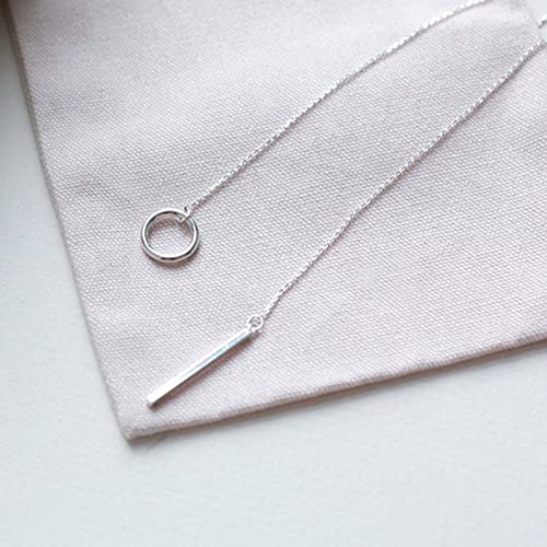 Boho Circle Bar Lariat Necklace Silver Drop Bar Y Necklace Open Circle Necklace Long Vertical Bar Necklace Chain Jewelry for Women and Girls Gifts