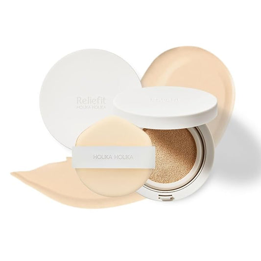 Holika Holika Reliefit CICA Clear Cushion 01 Pure Vanilla 14g, 0.49oz / 1Set + 1 Refill/Vegan Cushion Foundation
