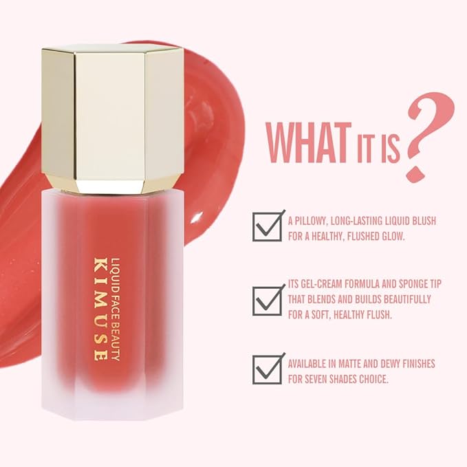 KIMUSE Soft Cream Blush Makeup, Liquid Blush for Cheeks, Weightless, Long-Wearing, Smudge Proof, Natural-Looking, Dewy Finish