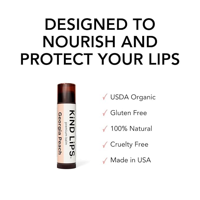 Kind Lips Lip Balm - Nourishing & Moisturizing Lip Care with Shea Butter, Beeswax & Vitamin E | Georgia Peach Flavor | 0.15 Oz (Single Tube)