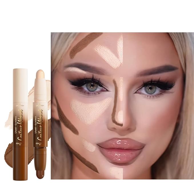 2in1 Cream Contour Highlighter Stick, Neutral Bronzer Makeup Sticks, Applies Dual-Ended Sculpting Stick for Face Body, Long Lasting Waterproof No Smudging, Suitable for Makeup Beginners-Fair