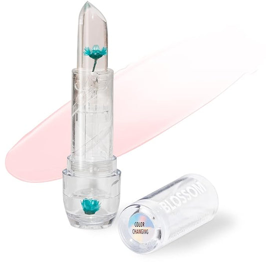 Blossom Moisturizing Custom Color Changing Crystal Lip Balm, Strawberry Scented, Lip Stain Tint, Infused with Real Flowers, 3g, Turquoise