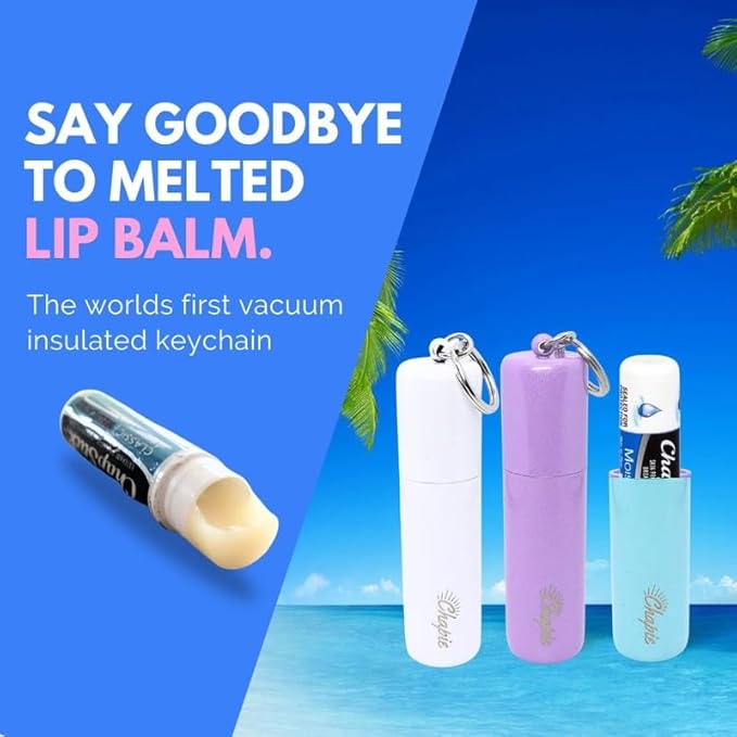 OG | Vacuum Insulated Lip Balm Keychain Holder, Prevents Melting & Messes | 3-Pack (Island)