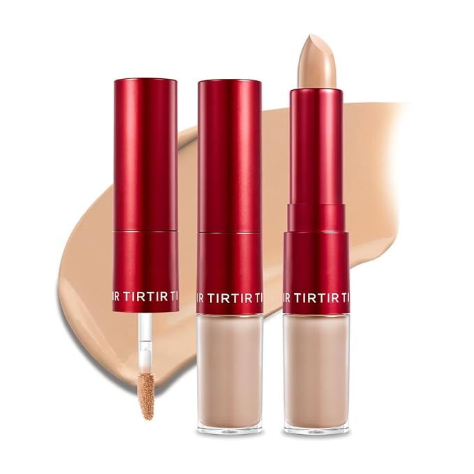 TIRTIR Glide&Hide Blurring Concealer - Creamy texture, Conceals dark circles and wrinkles, Dual formula (liquid tip & balm stick), Long-lasting wear, Korean Makeup, #5C, 0.28 Oz