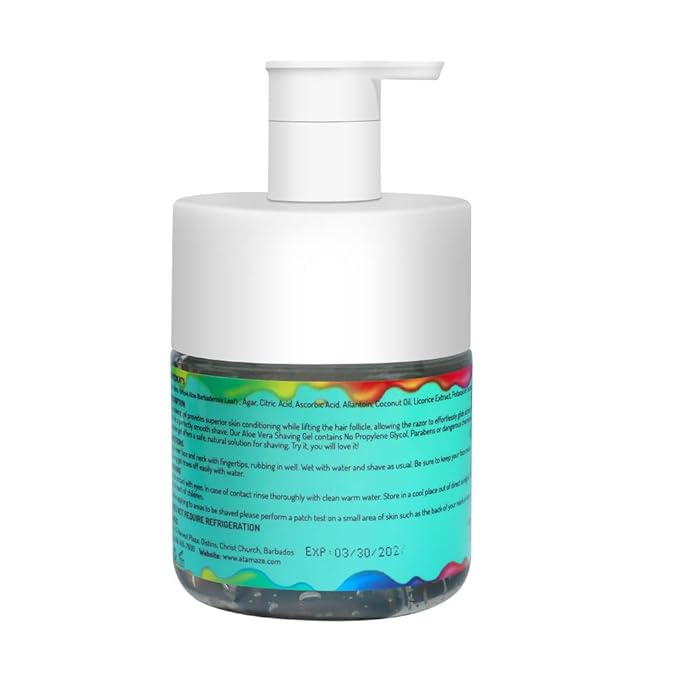 Aloe Vera Shaving Gel, Natural, Moisturizing, Cool, Soothing Transparent Aloe Vera Gel, Gentle Lubricated Shaving, Helps Prevent shaving irritation, Reduces Shaving Time, Pleasant Mild Scent.