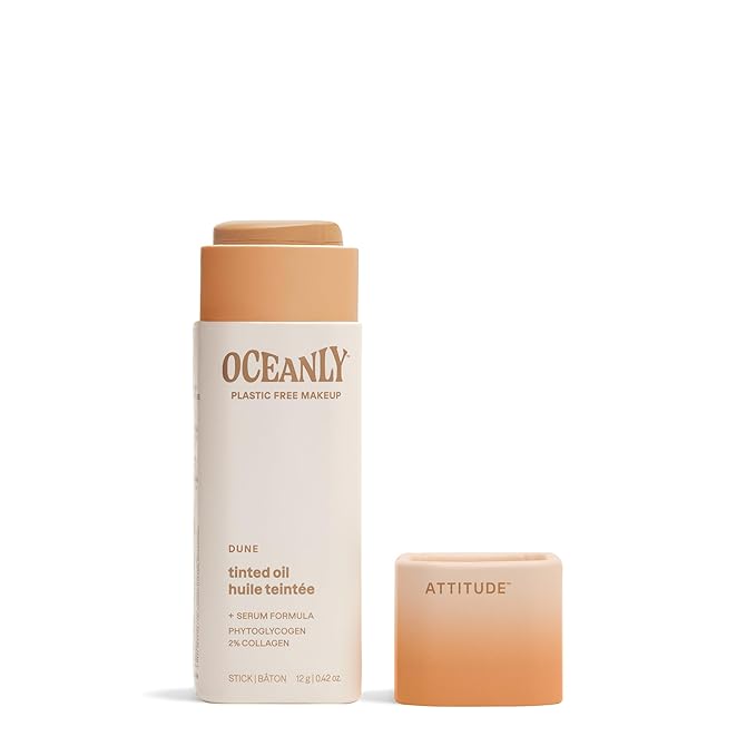 ATTITUDE Oceanly Light Coverage Face Tinted Oil Stick, EWG Verified, Titanium Dioxide-Free, Vegan & Cruelty-Free Tinted Moisturizer, Plastic-Free, Dune, 0.42 Ounces