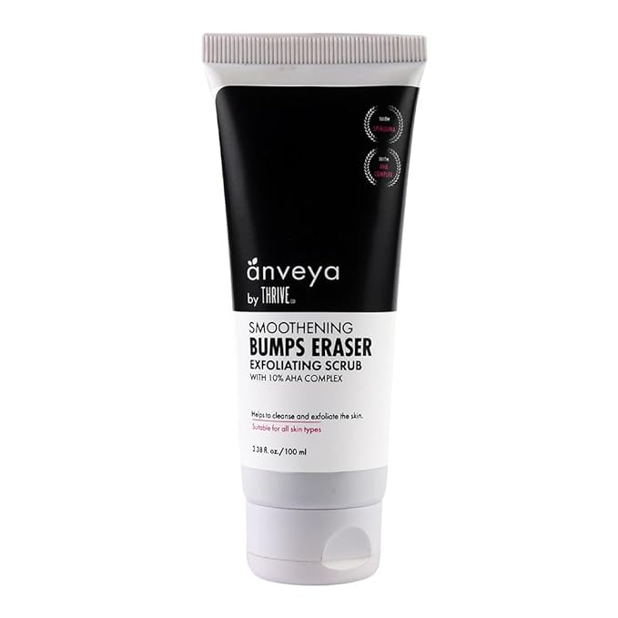 Anveya Smoothening Bumps Exfoliating Body Scrub For Bumpy & Dry Skin, Strawberry Legs, Keratosis Pilaris & Ingrown Hair | Glycolic Acid, Lactic Acid & Spirulina | For Men & Women | 100ml