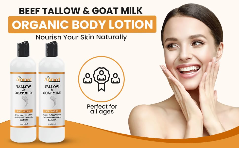 Grass Fed Beef Tallow & Goat Milk Body Lotion for Sensitive Skin, Organic Tallow Lotion - Soothes Dry Patches, Goat Milk Moisturizer - Handmade Tallow Body Lotion (Lavender Vanilla, 12 Oz)