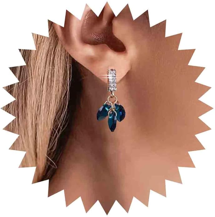 Boho Sapphire Tassel Earrings Blue Crystal Heart Earrings Gold Cz Bar Stud Earrings Blue Cz Heart Drop Earrings Blue Rhinestone Earrings Jewelry for Women