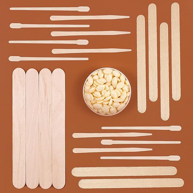 Mibly 4 Style Pack of 600 Assorted Wooden Wax Sticks for Body Legs Face and Small Medium Large Sizes Eyebrow Waxing Applicator Spatulas for Home and Spa Usage (Assorted Pack of 600)