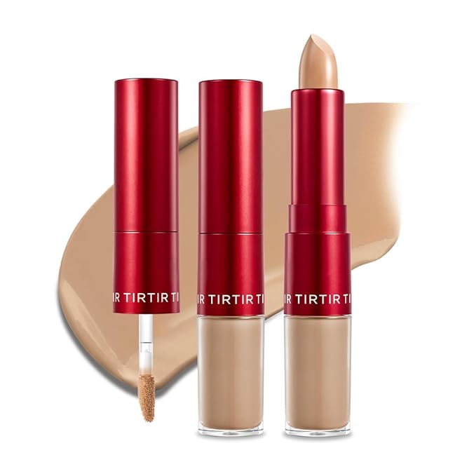 TIRTIR Glide&Hide Blurring Concealer - Creamy texture, Conceals dark circles and wrinkles, Dual formula (liquid tip & balm stick), Long-lasting wear, Korean Makeup, #6.5N, 0.28 Oz