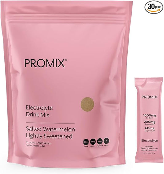 ProMix Nutrition Electrolytes Powder Hydration Packets - Himalayan Pink Salt, Magnesium, Potassium, Vitamin C - Salted Watermelon, Lightly Sweetened - 30 Servings (Pack of 30)